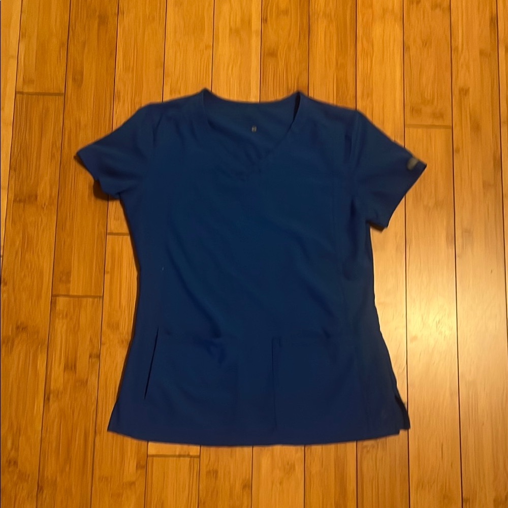 Blue Med Couture Double Pocket V-Neck Scrub Top